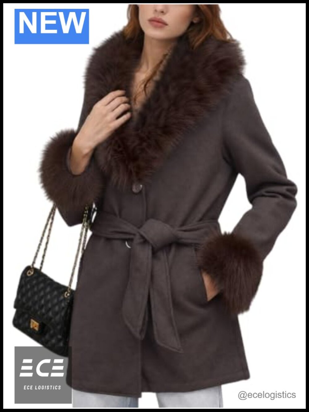 Faux Fur Lined Pea Coat Mid Long Trench Coat
